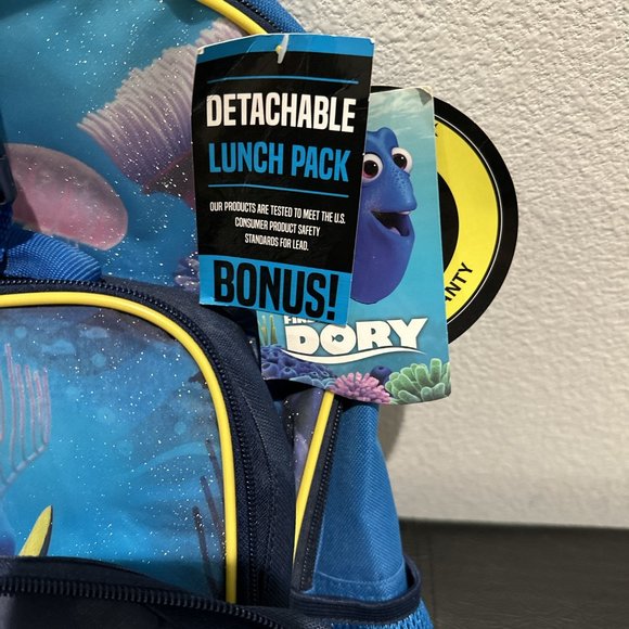Disney 16" Finding Dory Kids Backpack with Lunch Kit - Blue Travel School Pack - Picture 3 of 4